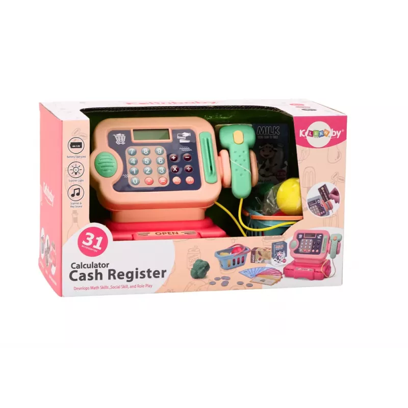 LEAN TOYS Cash Register Learning to Count Coins Shopping Cart Lights Sounds Pink