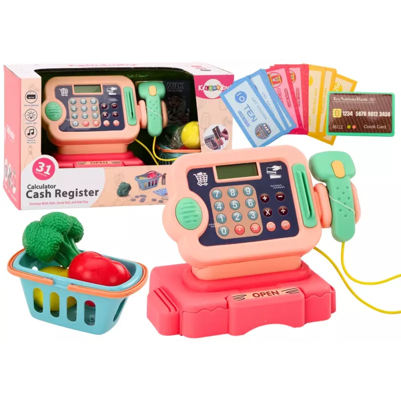 LEAN TOYS Cash Register Learning to Count Coins Shopping Cart Lights Sounds Pink