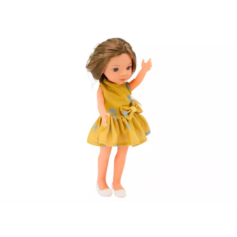 LEAN TOYS Doll Yellow Dress Brown Hair Large Doll 33cm