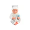 LEAN TOYS Baby Doll in White and Gray Striped Clothes, Hat, Pacifier, Quilt