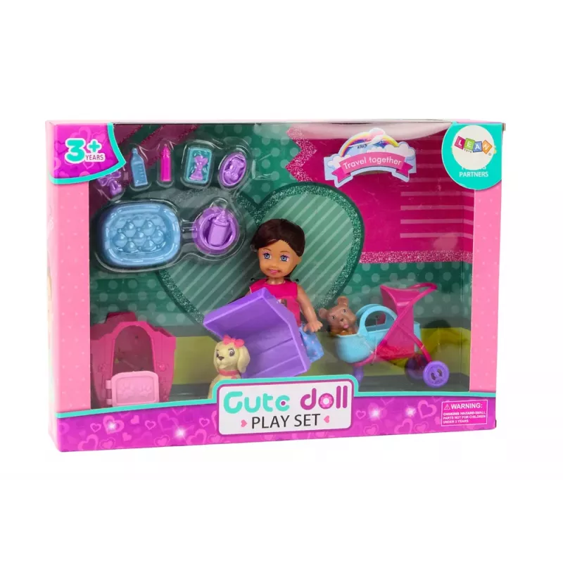 LEAN TOYS Doll With Dogs Dog Doll Kennel Accessories Pink Puppy 16 pcs.