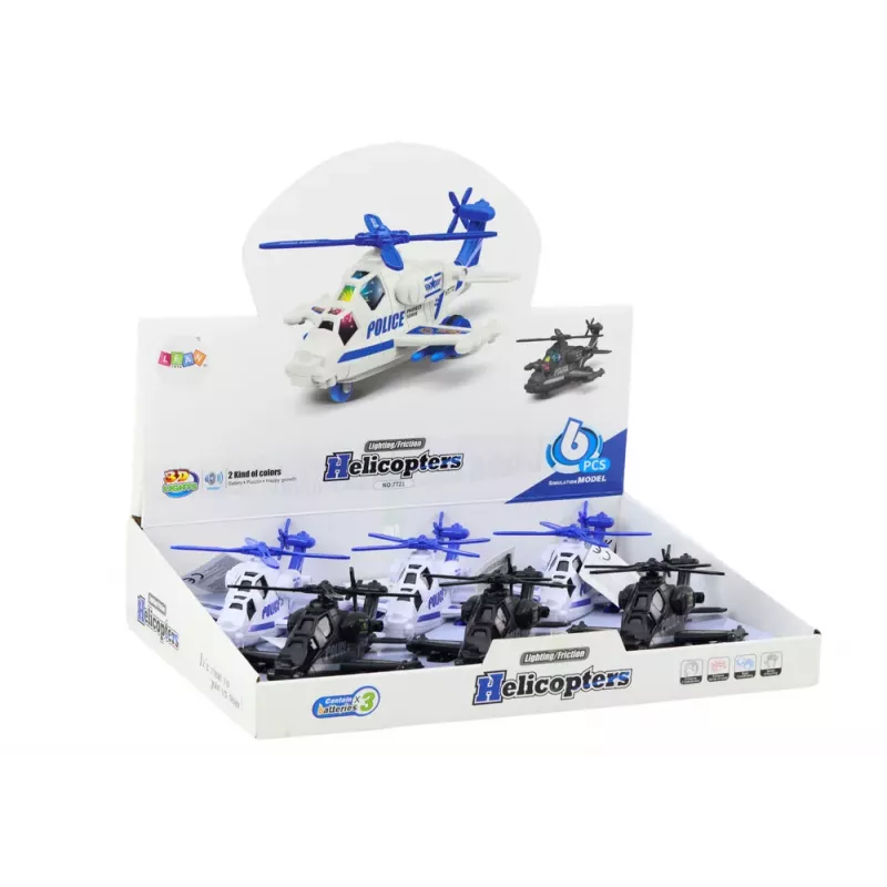 LEAN TOYS Police Helicopter White or Black Friction Drive Light and Sound