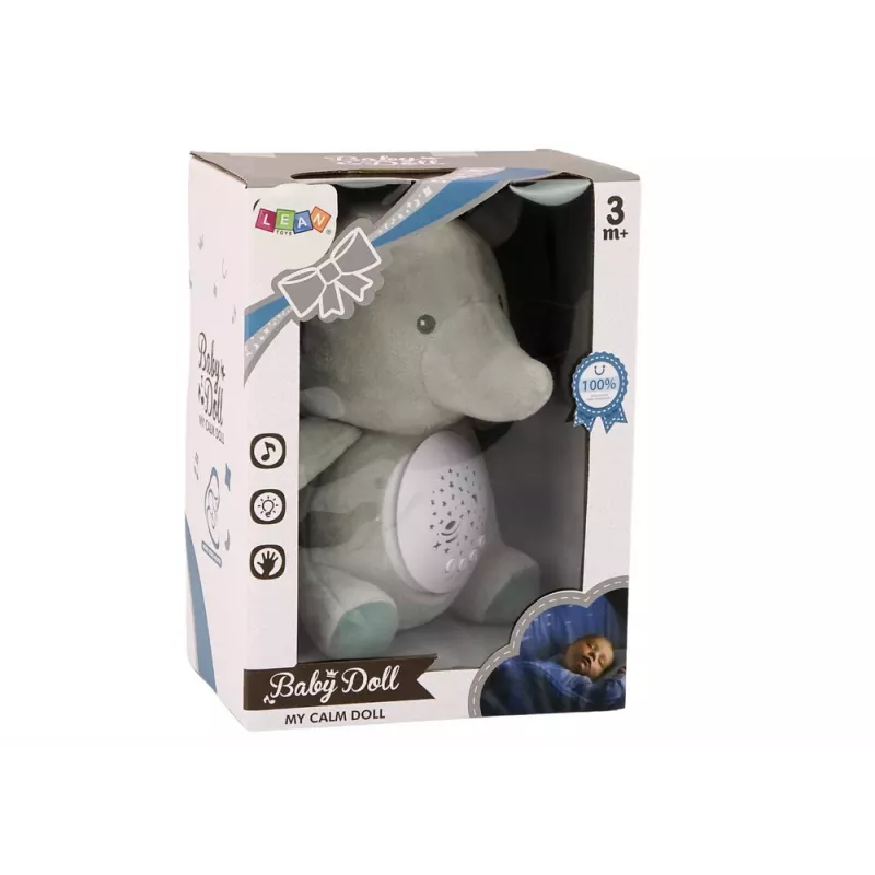 LEAN TOYS Teddy Bear Elephant Sleeping Melodies Light Star Projector Gray