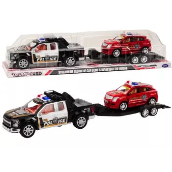 LEAN TOYS Police Set Car Pickup Off-Road Tow Truck Trailer Police