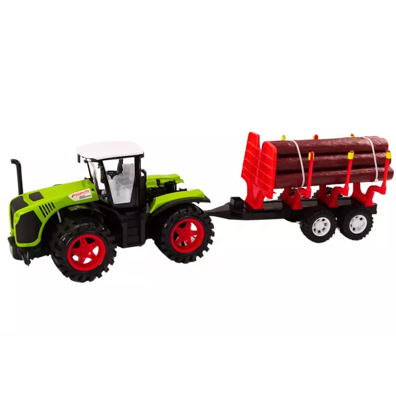 LEAN TOYS Farm Tractor with Wood Trailer and 9 Bali Trees - Green Drive