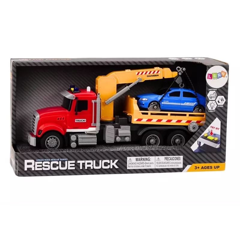 LEAN TOYS Tow Truck With Crane On Auto Lights Sounds Drive Red