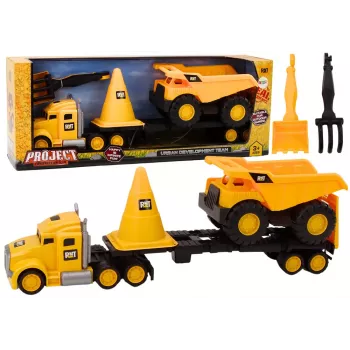 LEAN TOYS Set of Construction Machinery Truck Dump Truck Movable Yellow