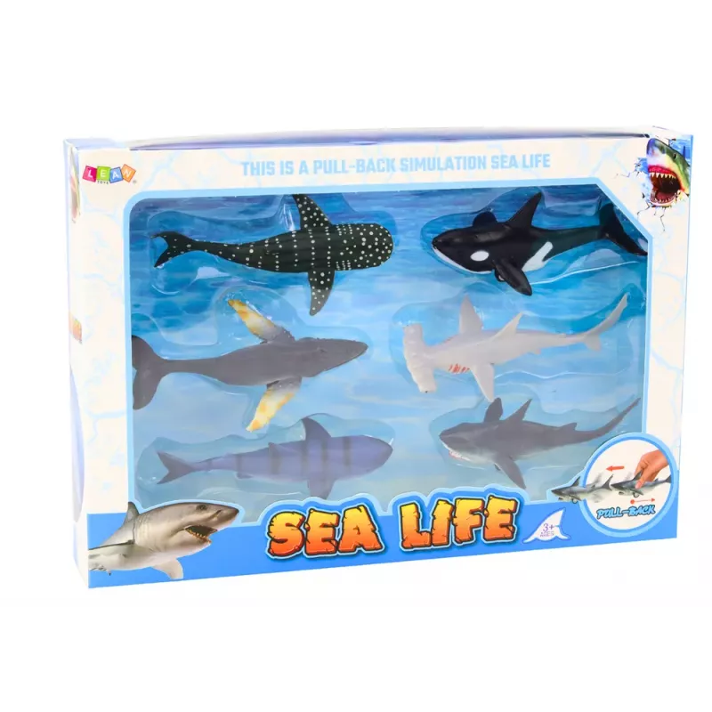 LEAN TOYS Figurines Vehicles Sea Animals Friction Drive Shark Killer Whale 6 pcs
