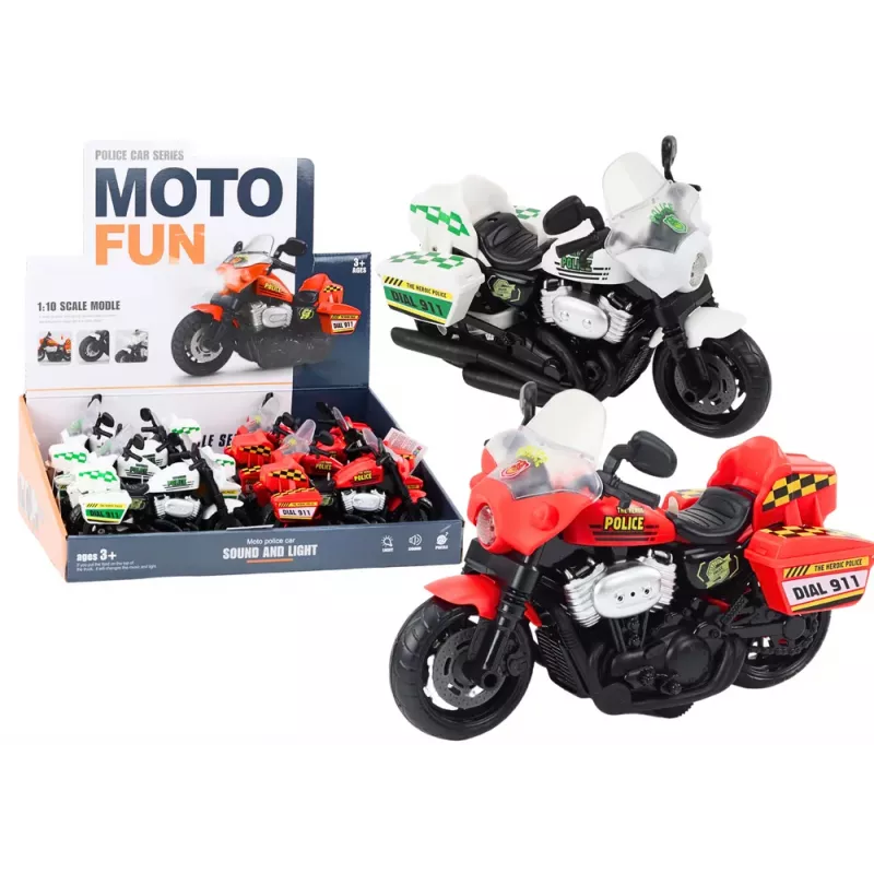 LEAN TOYS Police Motorcycle 1:10 Lights Sounds White Red