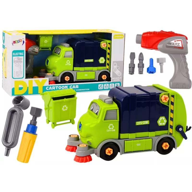 LEAN TOYS Cartoon Garbage Truck Turning Movable DIY Navy Blue