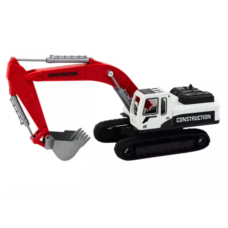 LEAN TOYS Crawler Excavator White and Red Metal Bucket