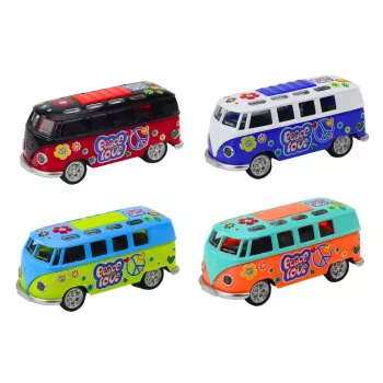 LEAN TOYS Camper Bus 1:32 Metal Lights Sounds Drive Opening Doors
