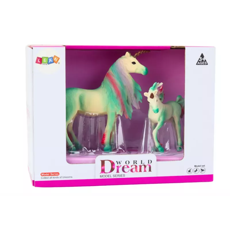 LEAN TOYS Collectible Figurines Unicorn with Little Green 2 pcs