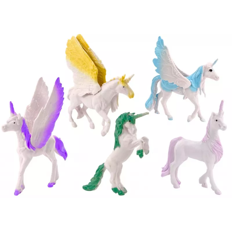 LEAN TOYS Set of Unicorn Pegasus Figures White Magic 6 pcs.