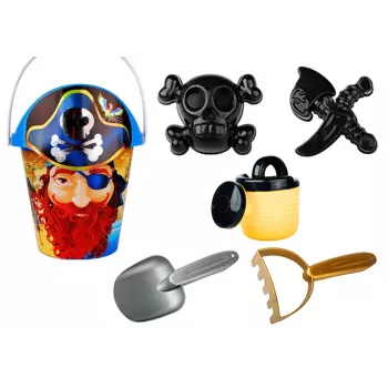LEAN TOYS Pirate Sand Set - Bucket, Watering Can, Strainer, Set of 6 Pieces