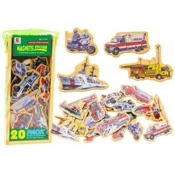 LEAN TOYS Set of Wooden Magnets Vehicles Ships Planes 20 Pieces