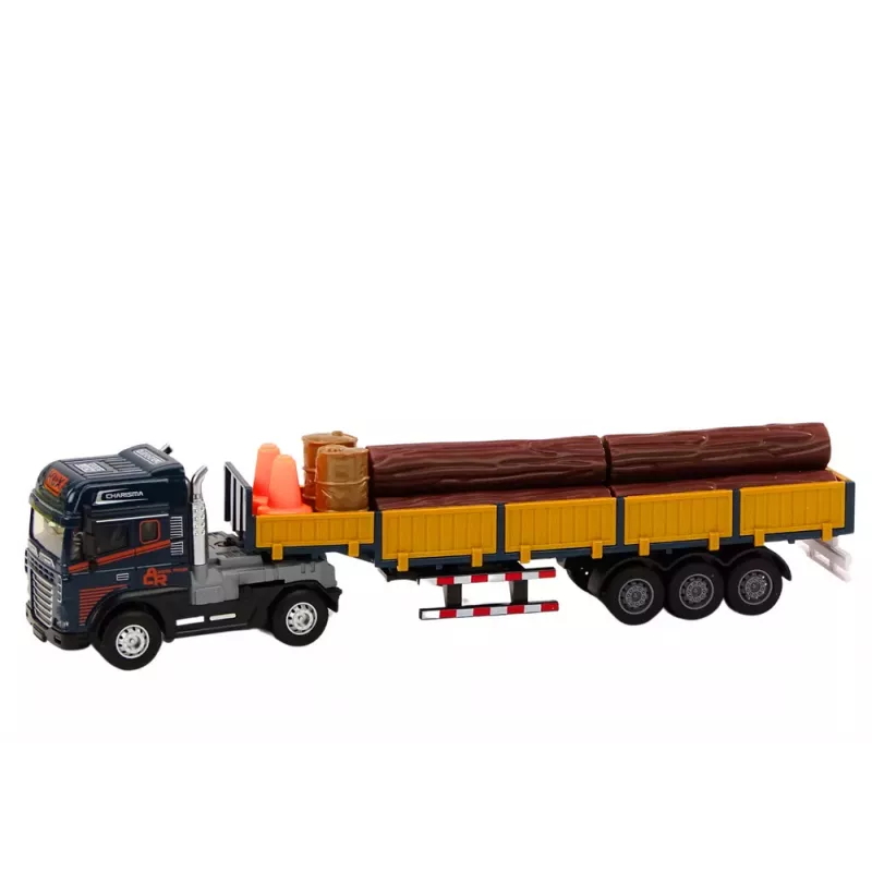 LEAN TOYS Wood Truck Blue Truck Trailer 1:24 Wood Logs Sounds Lights