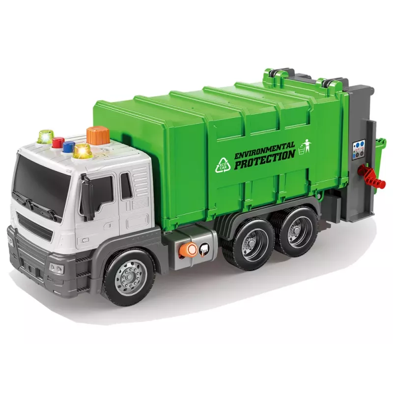 LEAN TOYS Garbage Truck Friction Drive Sound Effects Green 1:16 Sorting
