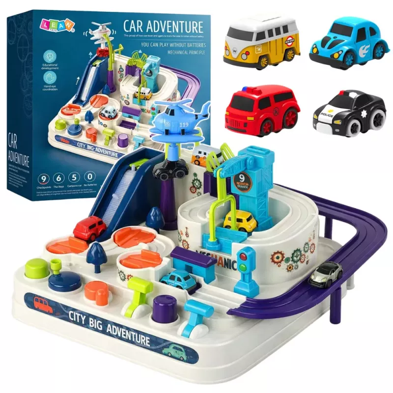 LEAN TOYS Obstacle Course Interactive Parking For Children Four Cars