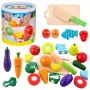 LEAN TOYS Vegetable and Fruit Chopping Set in a Bucket Board Knife Wooden