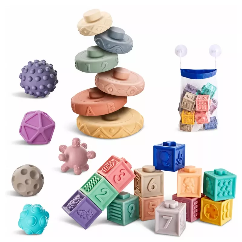 LEAN TOYS Soft Rubber Educational Blocks Animals Numbers Patterns Colorful 27 pcs.