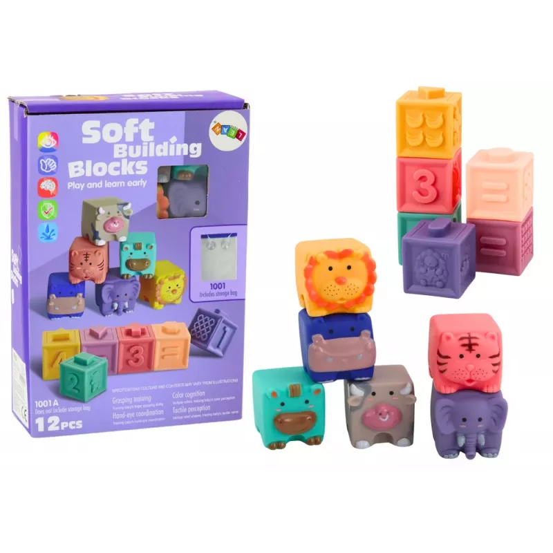 LEAN TOYS Soft Educational Blocks Animals Numbers Letters Colorful 12 Pcs