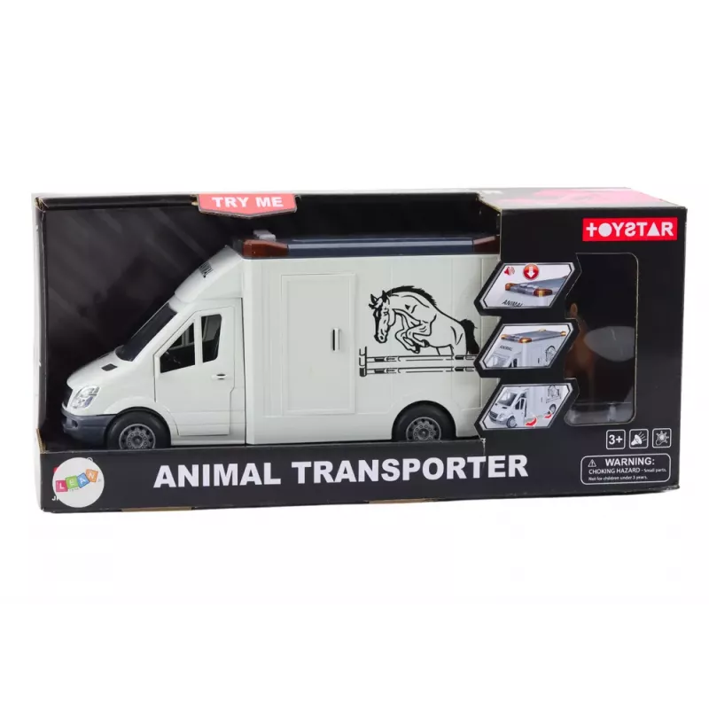 LEAN TOYS Horse Transporter Car Opening Doors Light Sound White