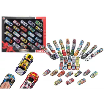LEAN TOYS Set of 25 Pull-Back Toy Cars, Assorted Vehicles, Colorful, Friction Drive, No Batteries Required, for Kids 3+