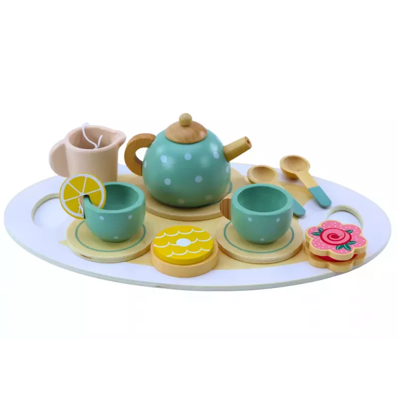 LEAN TOYS Tea Coffee Set for Children Wooden 15 Pieces