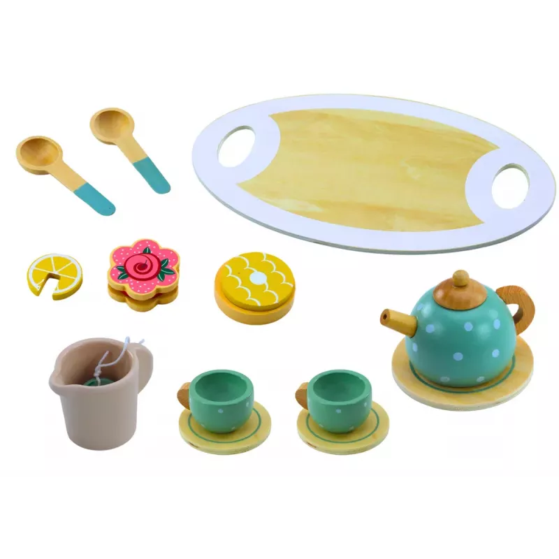 LEAN TOYS Tea Coffee Set for Children Wooden 15 Pieces