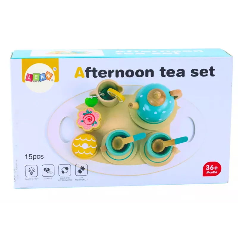 LEAN TOYS Tea Coffee Set for Children Wooden 15 Pieces