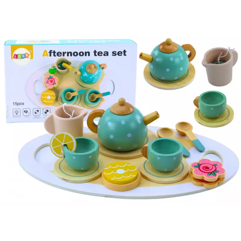LEAN TOYS Tea Coffee Set for Children Wooden 15 Pieces