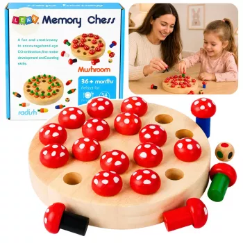 LEAN TOYS Family Memory Game Toadstools Wooden