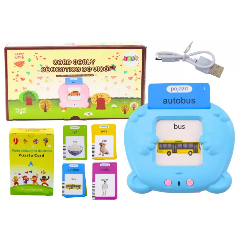 LEAN TOYS Tablet for Educational Cards Learning Polish English 224 Words Blue