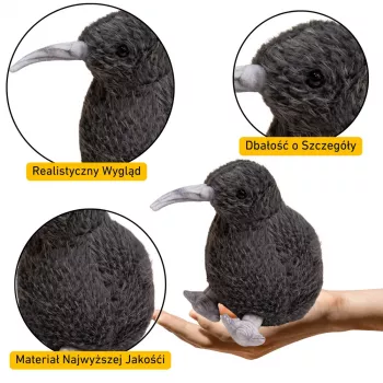 LEAN TOYS Plush Kiwi Bird Soft Toy Mascot Cuddly Toy Black 17cm