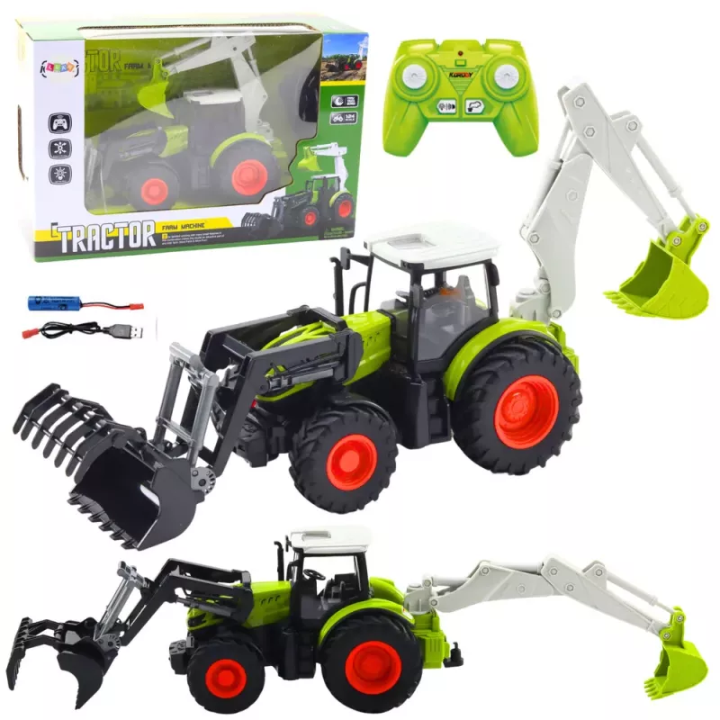 LEAN TOYS Agricultural Tractor With Rotating Bucket and Excavator 2in1 Remote Controlled 2.4G