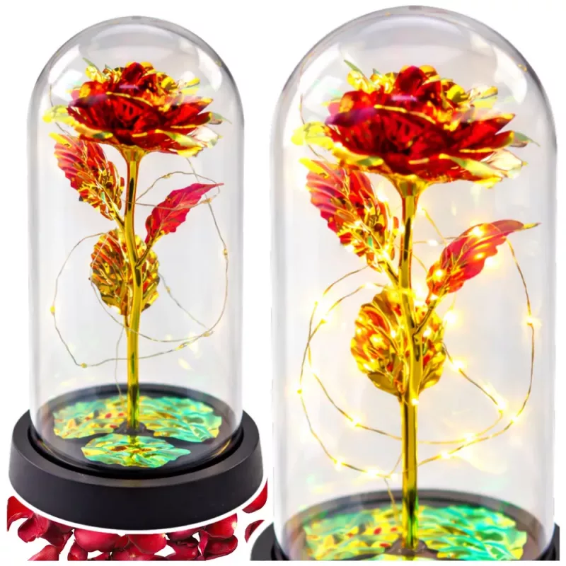 LEAN Eternal Rose In Glass Crystal Dome LED Lighting Red 21x11cm