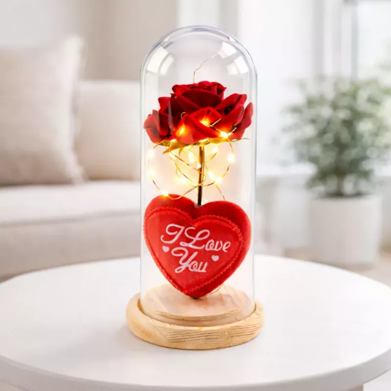 LEAN Eternal Rose in Dome with LED Lighting Red with Heart 18.5x8cm