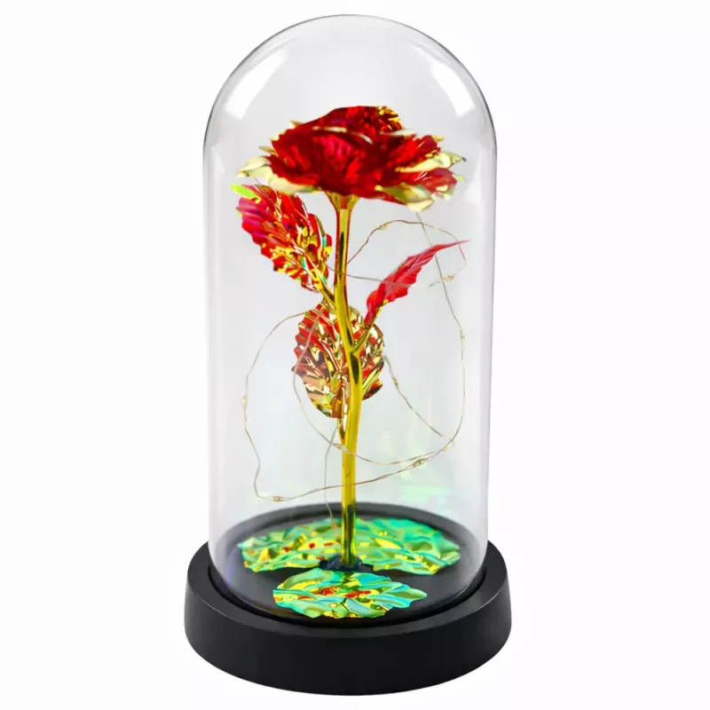 LEAN Eternal Crystal Rose in Dome with LED Lighting Red 21x11cm