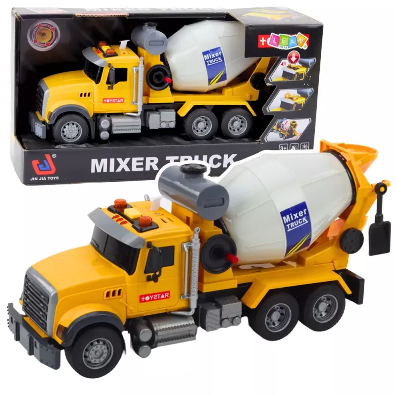 LEAN TOYS Truck Concrete Mixer Rotating Drum Lights Sounds Yellow