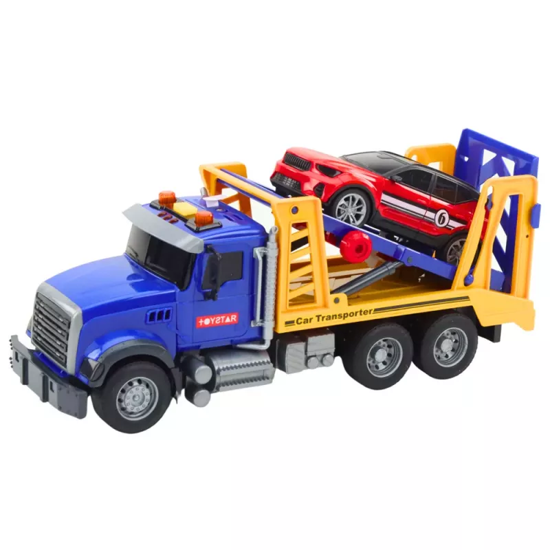 LEAN TOYS Car Carrier Truck Set with Lights and Sounds, 4 Toy Cars