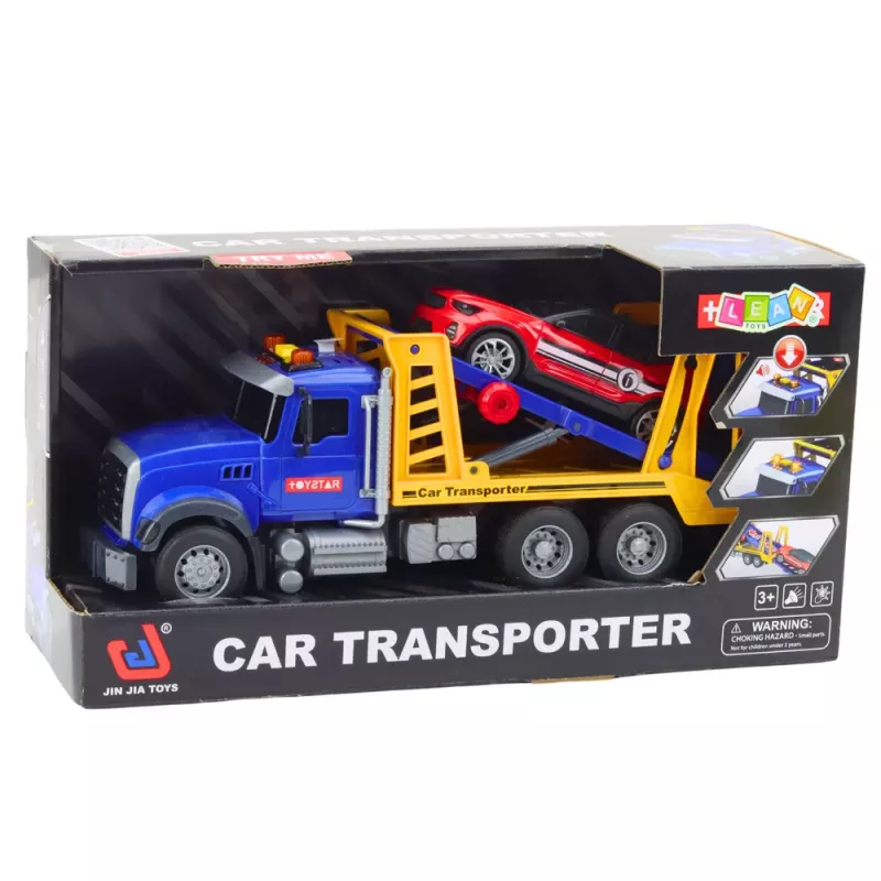 LEAN TOYS Car Carrier Truck Set with Lights and Sounds, 4 Toy Cars