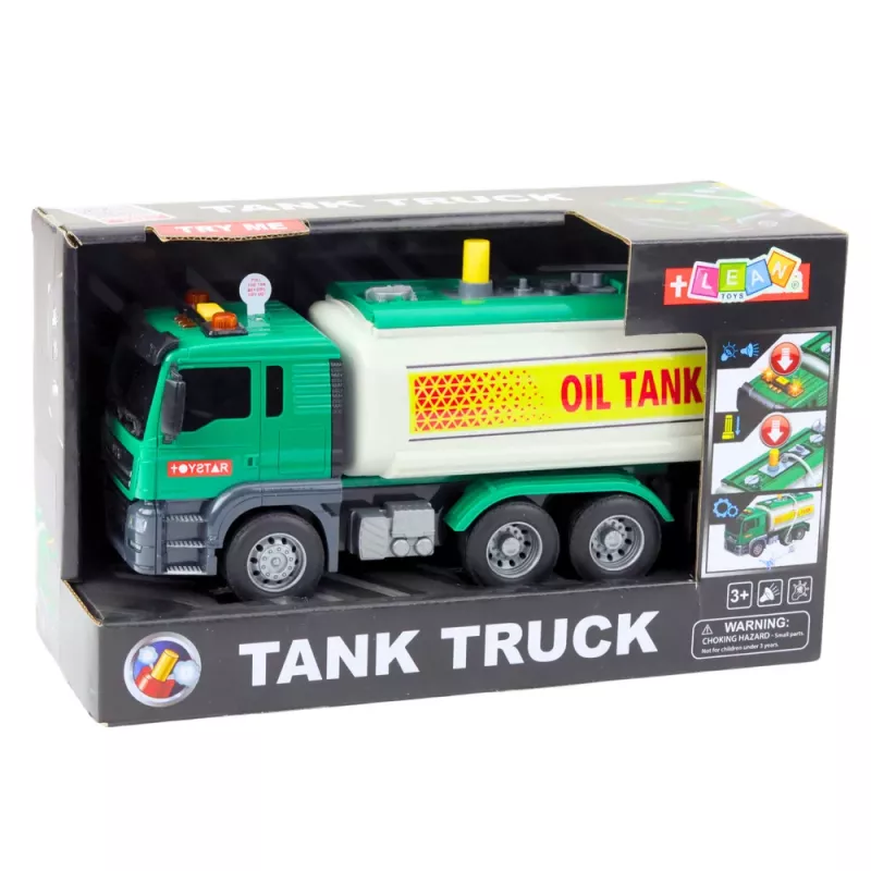 LEAN TOYS Truck Tanker Water Lights Sounds Green 1:14