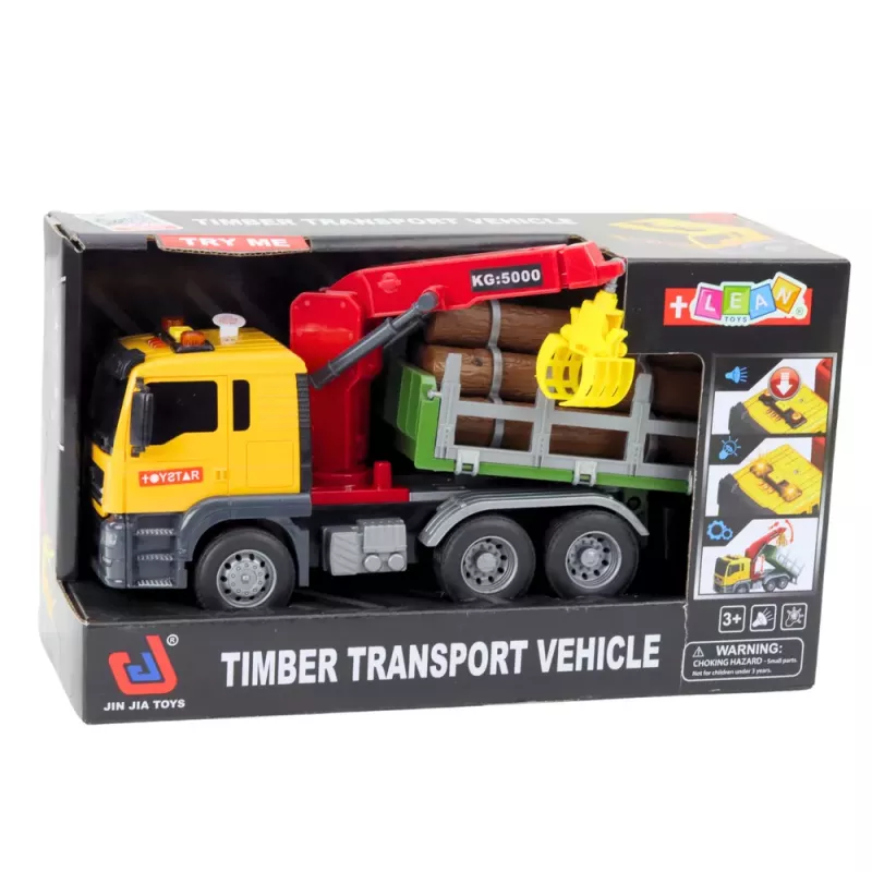 LEAN TOYS Timber Crane Truck Lights Sounds Yellow 1:14