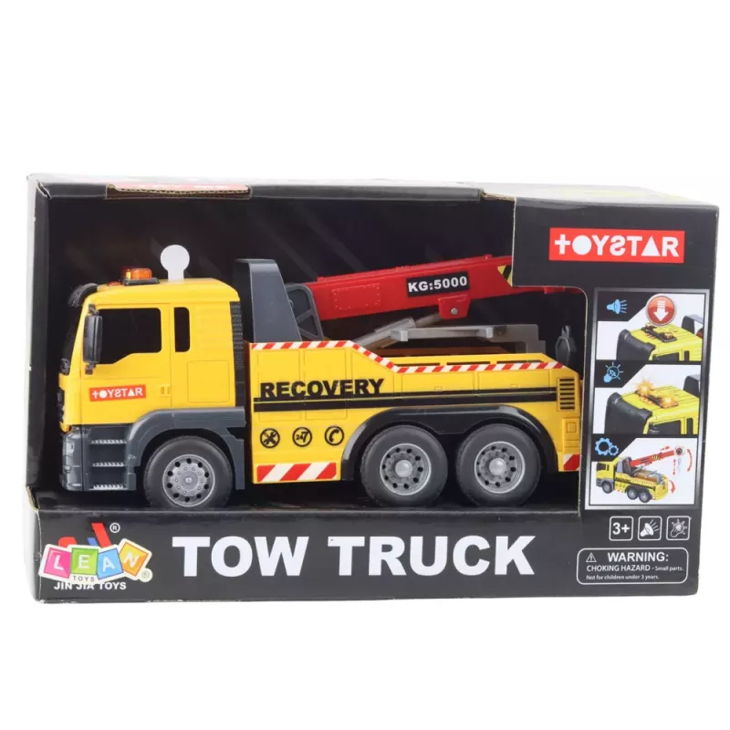 LEAN TOYS Construction Truck with Adjustable Crane Lights and Sounds Yellow