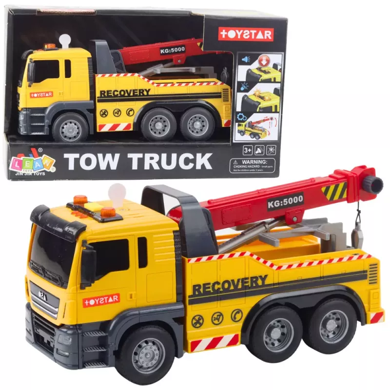 LEAN TOYS Construction Truck with Adjustable Crane Lights and Sounds Yellow