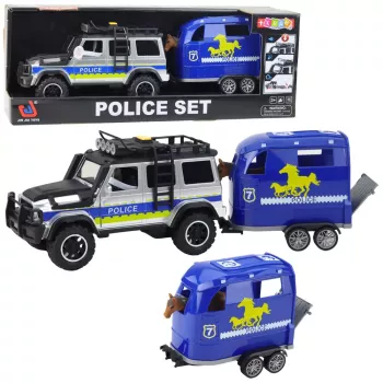 LEAN TOYS Police Off-Road Vehicle with Horse Trailer, Lights and Sounds