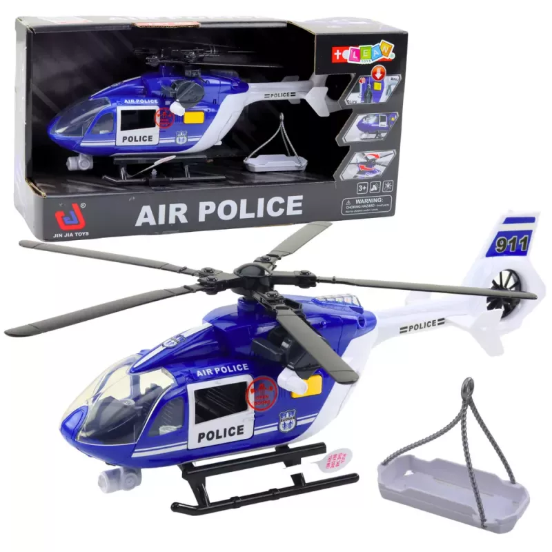 LEAN TOYS Police Helicopter Hook Stretcher Lights Sounds 1:14