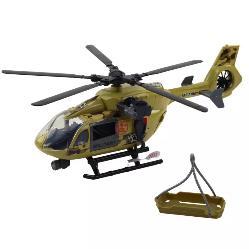 LEAN TOYS Military Helicopter with Hook and Stretcher - Lights & Sounds - 1:14 Scale