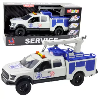 LEAN TOYS Service Truck with Crane Lights Sounds White 1:12